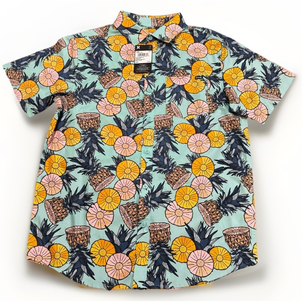 Hurley Bahia Tropical Button‎ Up Shirt Mens Small Pineapple Floral